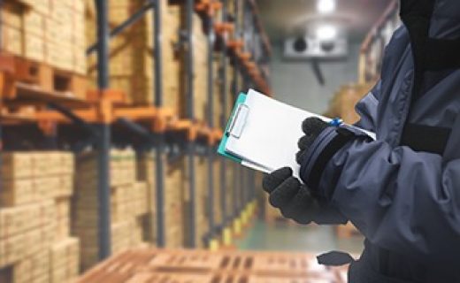Qc.,Worker,Checking,Goods,On,Delivery,In,The,Cold,Room QC. worker checking goods on delivery in the cold room warehouse., Logistics food and beverage in cold storage concept